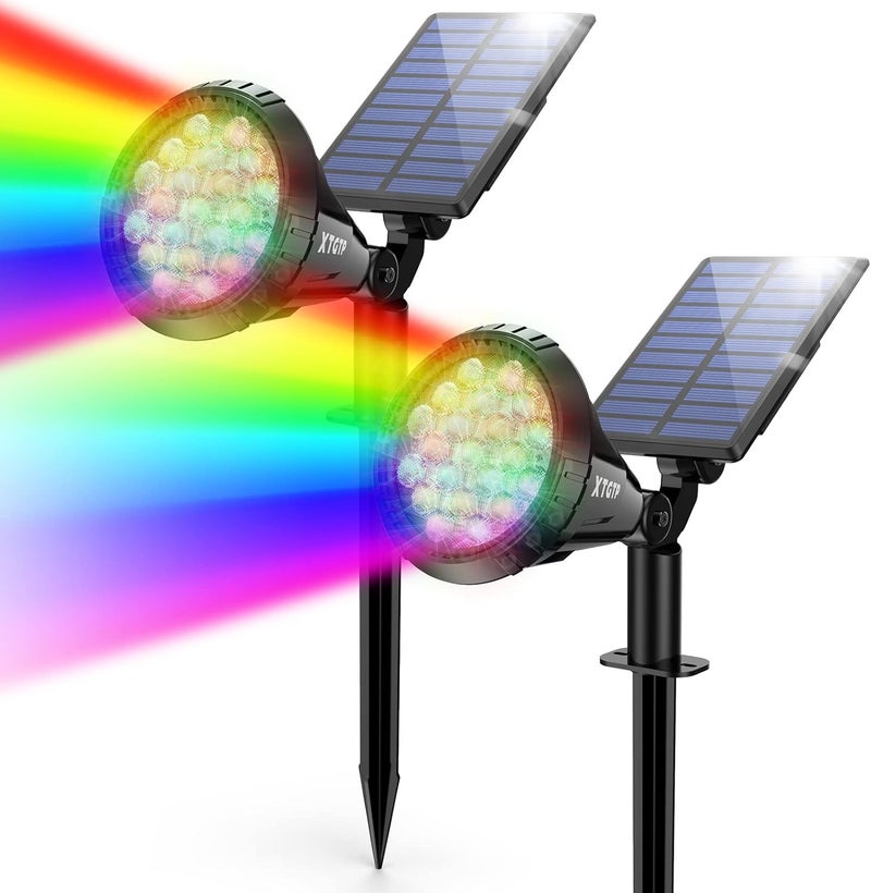 XTGTP Solar Color Spot Lights Outdoor, 21 LEDs Color Changing Outdoor Lights, IP67 Waterproof RGB Multicolor Yard Solar Spotlights Auto On/Off for Pathway Garden Pool Patio Tree - Image 1
